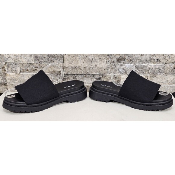 NWT Torrid Flatform Slide Sandals Chunky Lug Stretch Black Minimalist Size 8.5WW - Picture 9 of 12